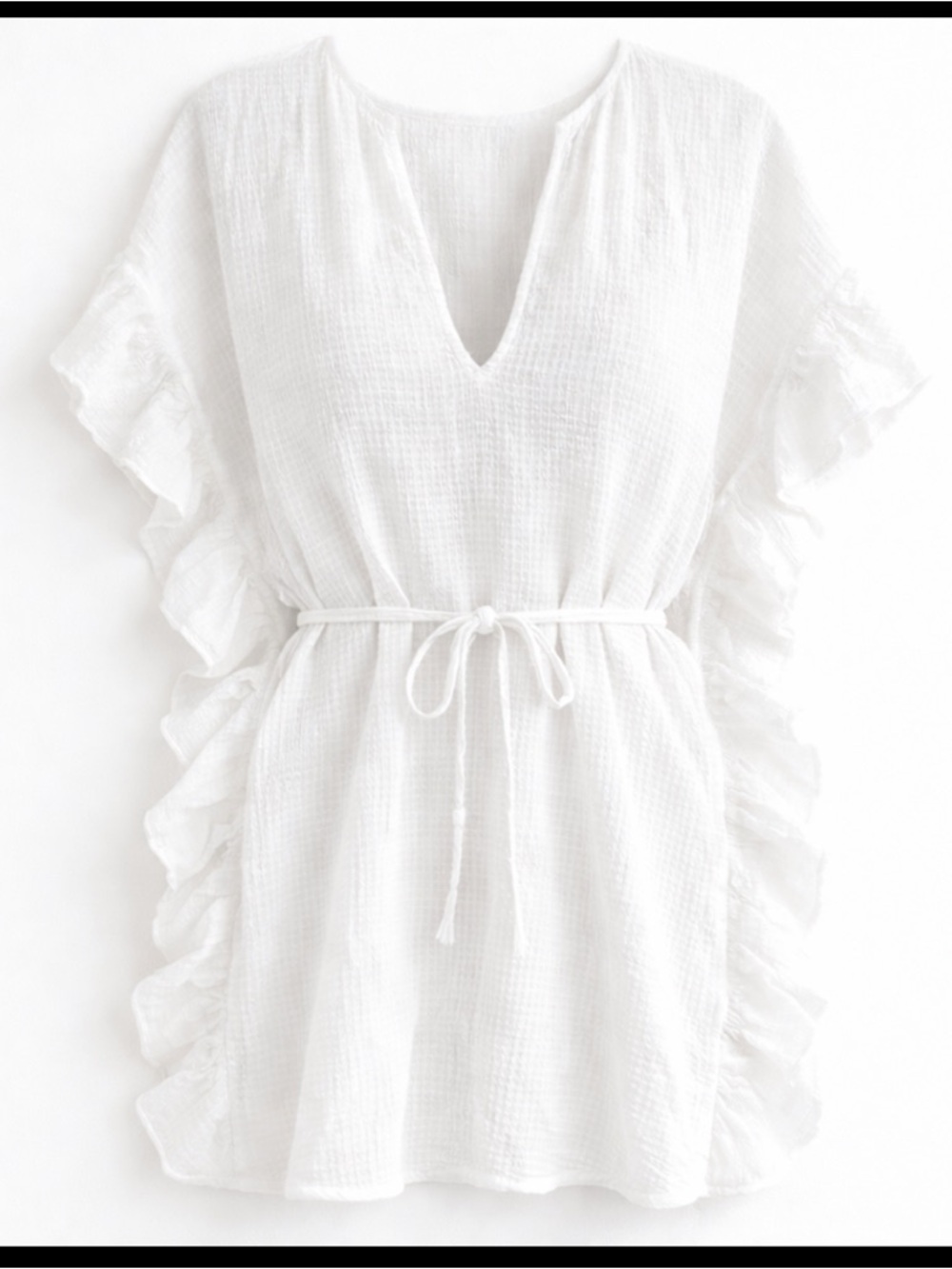 J. Crew White Gauze Ruffle-Trim Tie-Waist Swim Coverup